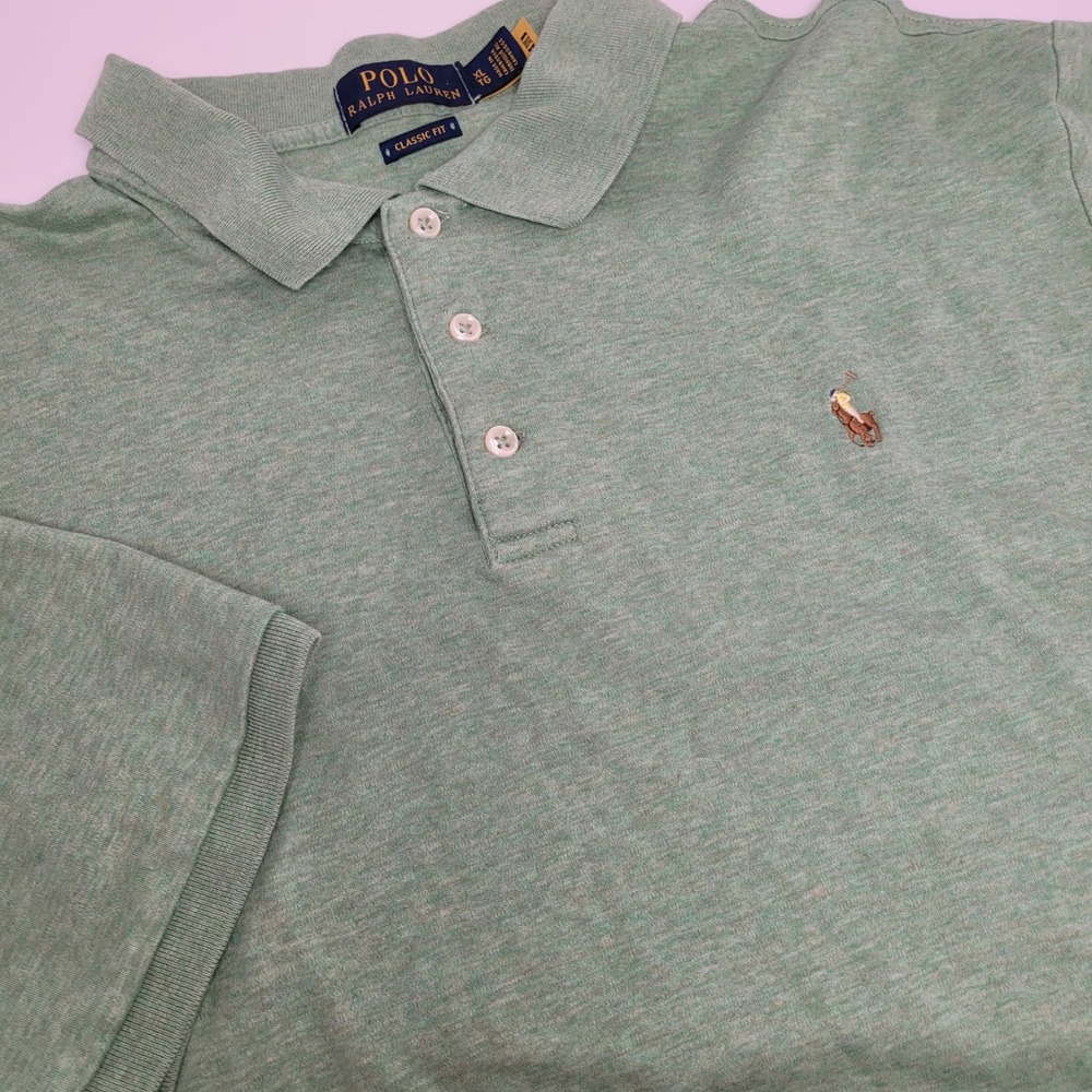 Polo Ralph Lauren Polo Shirt Mens XL Green Excellnt Classic Fit Heathered Cotton